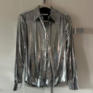 Helmut Lang RARE Velvet Liquid Silver Button Down Top